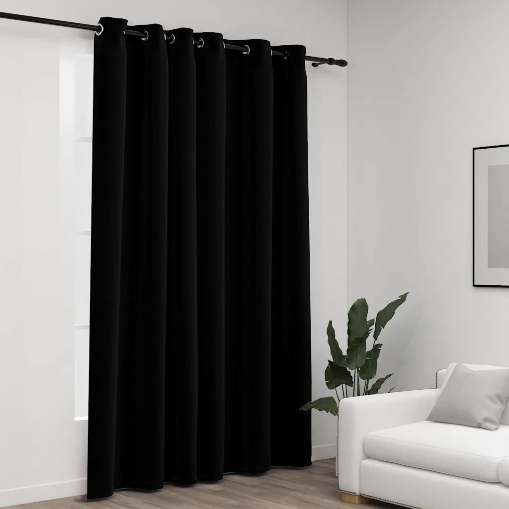 Tenda Oscurante Effetto Lino con Occhielli 290x245 cm Nera 321155