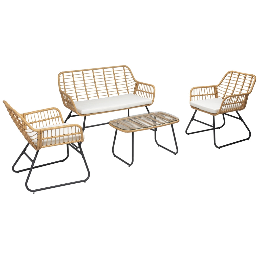 Set di mobili da giardino TIGA in resina intrecciata 4 posti - cuscini crema