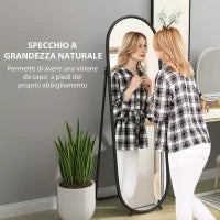 Specchio a Figura Intera da Terra con Supporto Pieghevole, in Vetro e Metallo, 40x41x159 cm, Nero