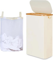 Cestino da Spazzatura 60 l - Beige - Tas Interno Rimovibile - Incluso Manico in Bambù