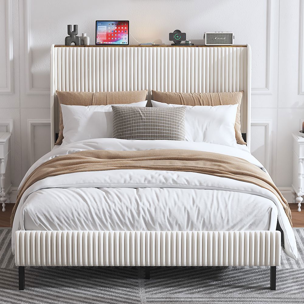 Letto Contenitore Imbottito 140x200cm - Xylo - Testiera Tessuto con Design Anti-Scorcio