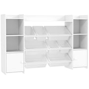 SCAFFALE PORTAGIOCHI PER BAMBINI CON 8 CONTENITORI RIMOVIBILI E ARMADIETTI, 140X30X90 CM, BIANCO