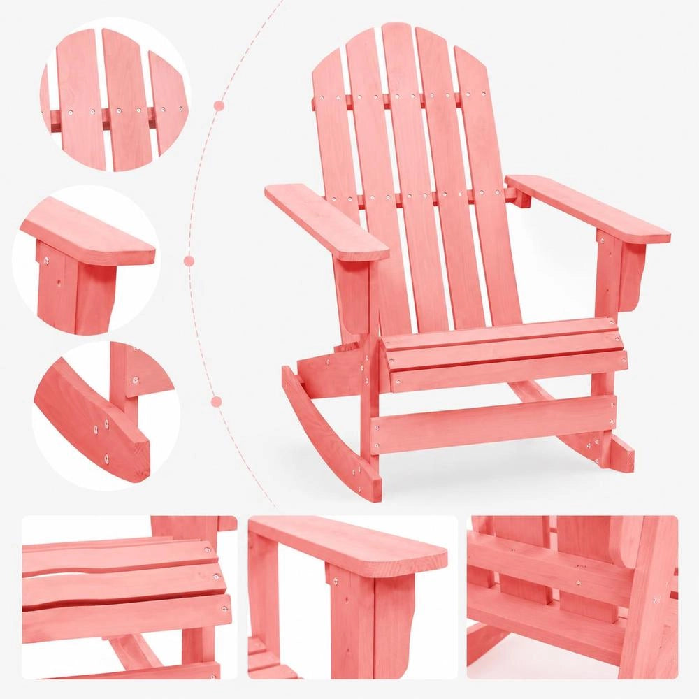 Adirondack Rocking Chair, Solid Fir Wood, Pink