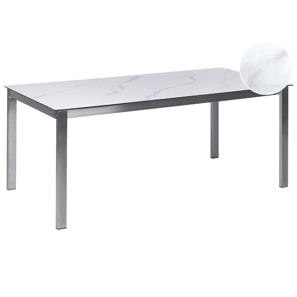 Tavolo da giardino Piano in vetro temperato effetto marmo Struttura in acciaio inox Rettangolare 180 x 90 cm 6 posti a sedere