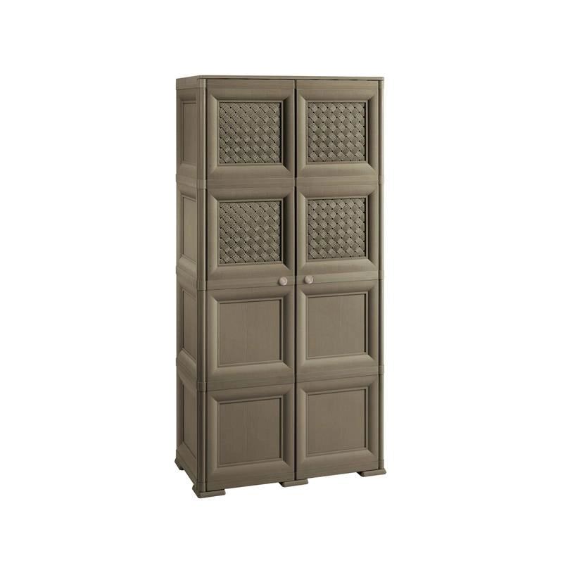 ARMADIO 4 MODULI WENGÉ 79X43X164 CM CON 4 ANTE CHIUSE E 4 TRAFORATE – MOBILE ALTO MULTIUSO PER ZONA GIORNO E BALCONE COPERTO