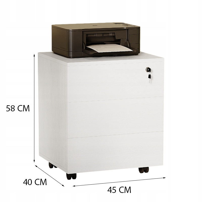 Contenitore da ufficio su ruote con cassetti con serratura, armadio mobile bianco