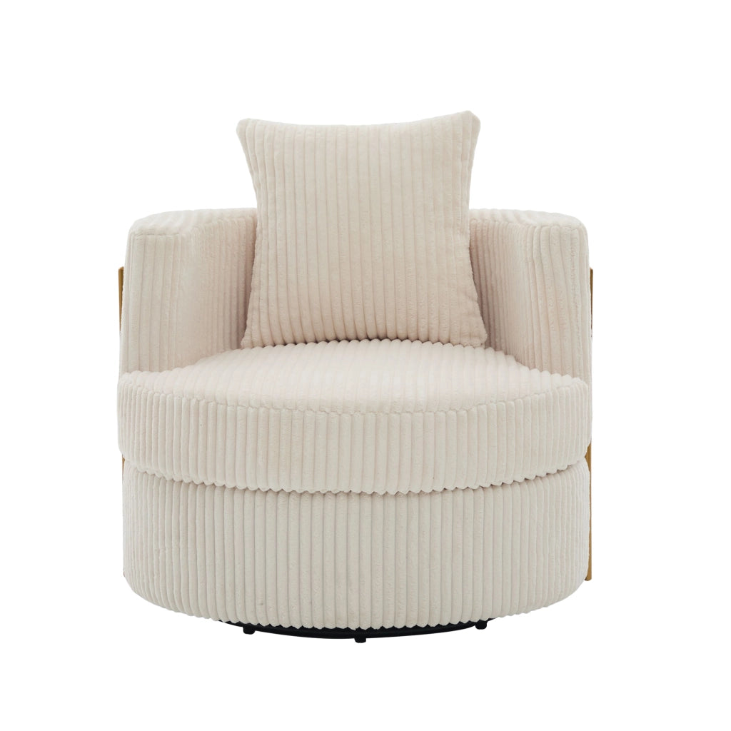 Poltrona girevole 360° in tessuto effetto corda, con vano contenitore, beige