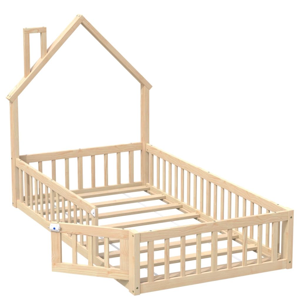 Letto Casetta per Bambini con Rete a Doghe ¨C MINIMAL ¨C Pino Naturale 90x200