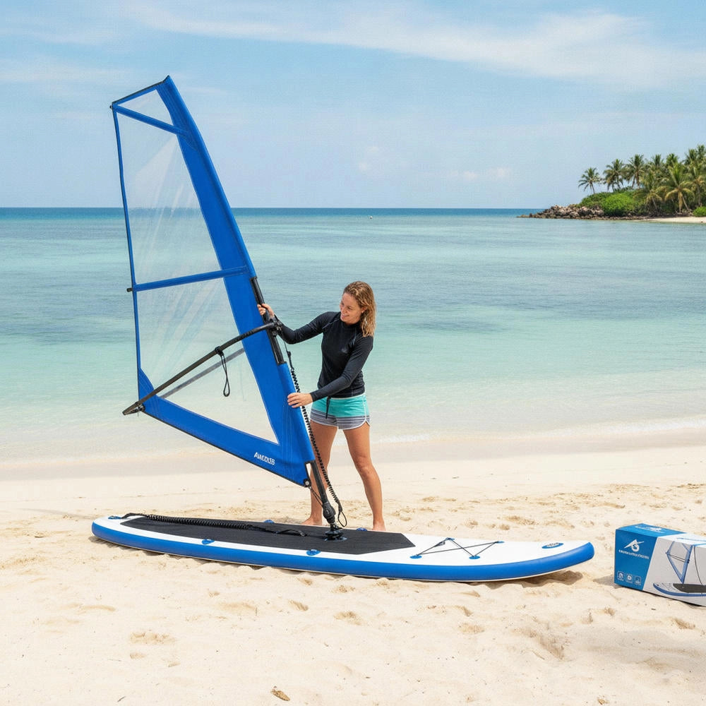 Inflatable SUP Board With Sail Set, Blue And White