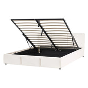 Letto rivestito in tessuto bianco sporco 140 x 200 cm testiera trapuntata con vano portaoggetti