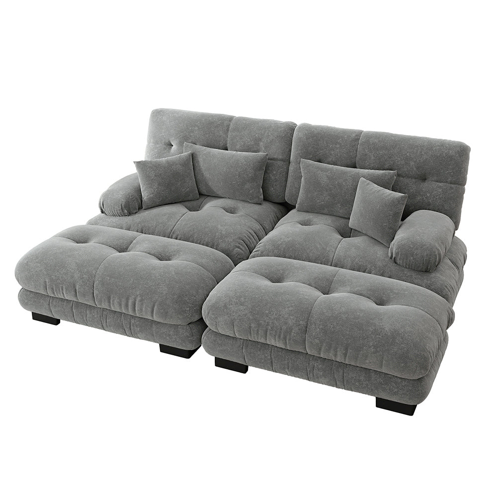 Divano angolare Cloud - Xylo - 2 posti in chenille con 2 cuscini lombari e 2 pouf, grigio
