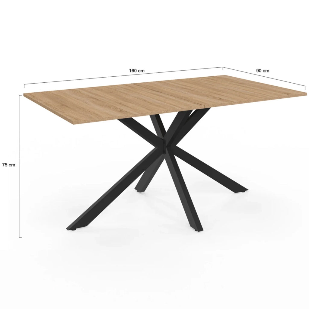 IDMarket - Tavolo da pranzo rettangolare ALIX per 8 persone con gambe a ragno nere e in legno 160 cm