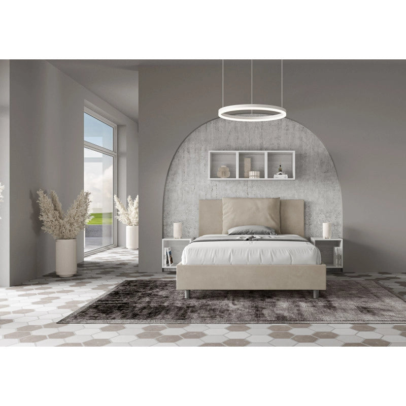 Letto imbottito Piazza e mezzo 130x200 cm Antea - Senza rete,Microfibra,Sabbia