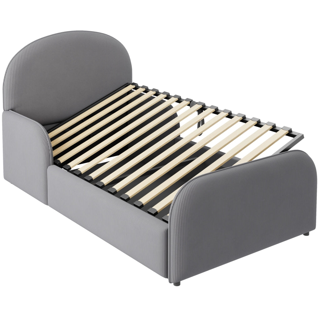 Letto imbottito per bambini con vano contenitore idraulico; 90x200 cm; velluto grigio