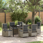 Set da pranzo da giardino da 7 pezzi grigio chiaro in polyrattan