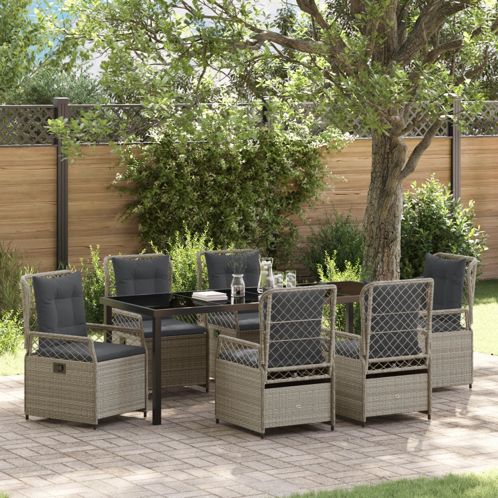 Set da pranzo da giardino da 7 pezzi grigio chiaro in polyrattan