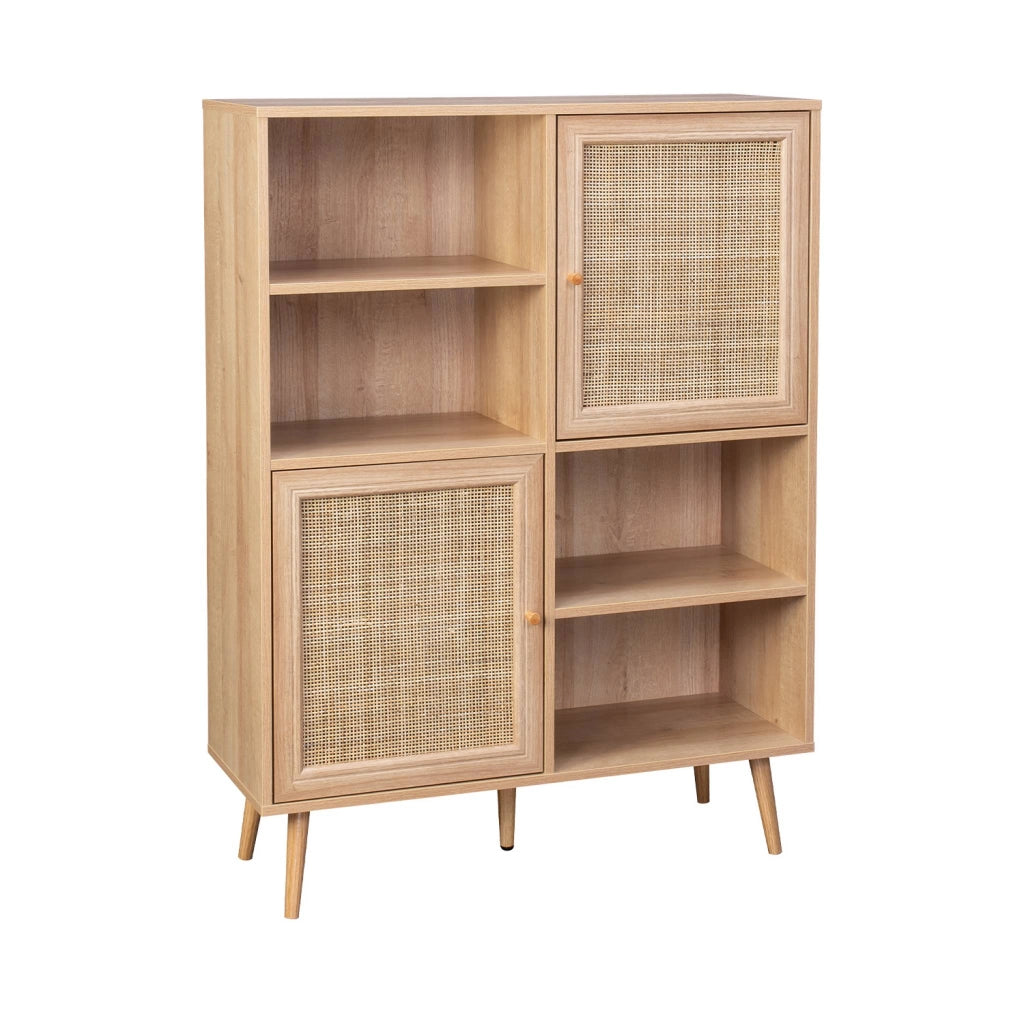 Credenza a 2 ante in canna e legno, 90cm, marrone naturale