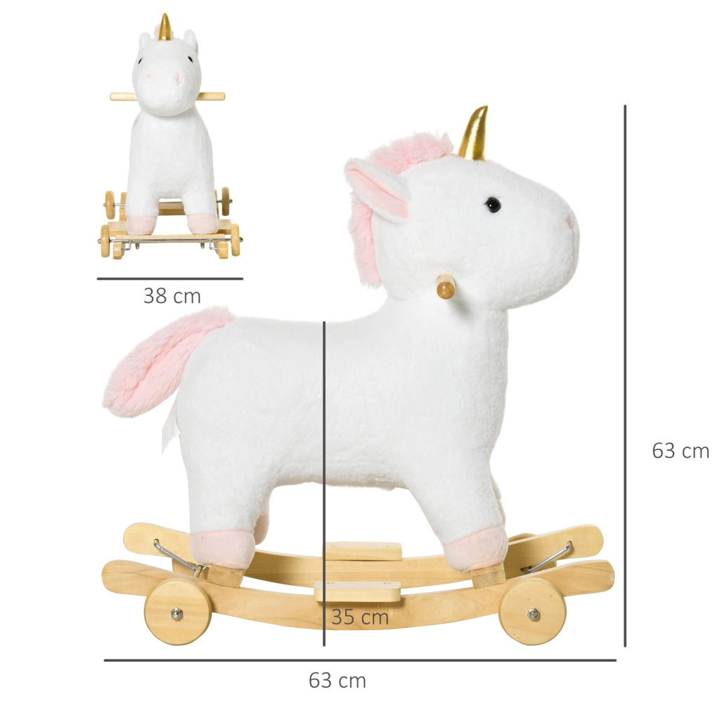 Cavallo a Dondolo Unicorno per Bambini con Suoni e Ruote ¨C zephmum ¨C 63x38x63cm Bianco