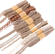 Nastro di juta 9 rotoli - Materiale naturale - Juta vintage - Tela di cotone con bordo - 2 metri per rotolo - Stile rustico