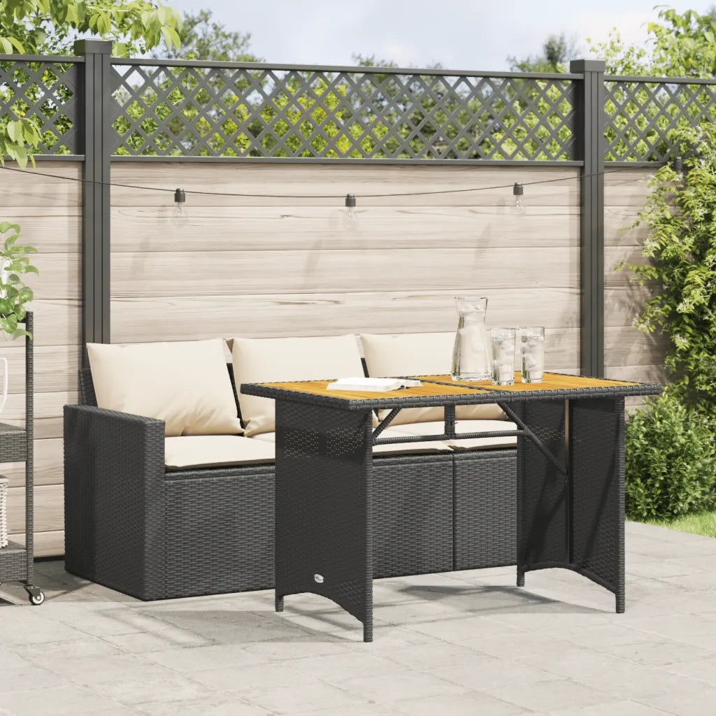 Set da Pranzo da Giardino 2 pz | Set Salotto da Giardino con Cuscini Nero in Polyrattan