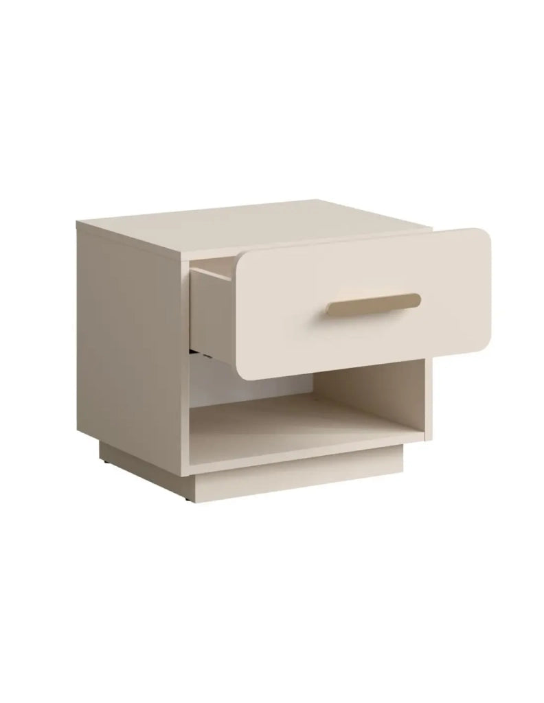 Camera completa AMALIE beige – Letto contenitore 180x200 cm, armadio, cassettiera, 2 comodini e scaffali