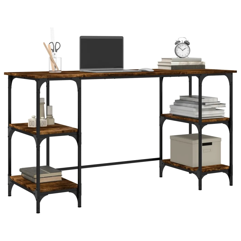 Scrivania Rovere Fumo 140x50x75 cm Metallo e Legno Multistrato 845328