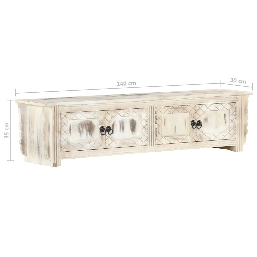 Mobile Porta TV Bianco 140x30x35 cm in Legno Massello di Mango