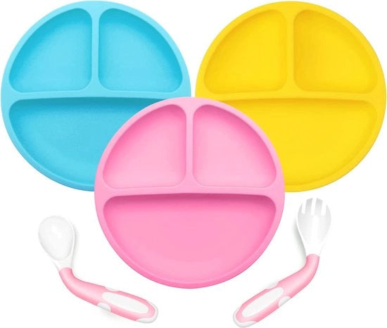 Piatti con compartimenti per bambini - Tavola per bambini con gomma antiscivolo e coperchi ad aggancio vetroresina - Allenamento alimentazione autonoma