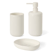 Set accessori bagno 3 pz con dispenser portaspazzolino e portasapone bianco crema cannettato Arizona