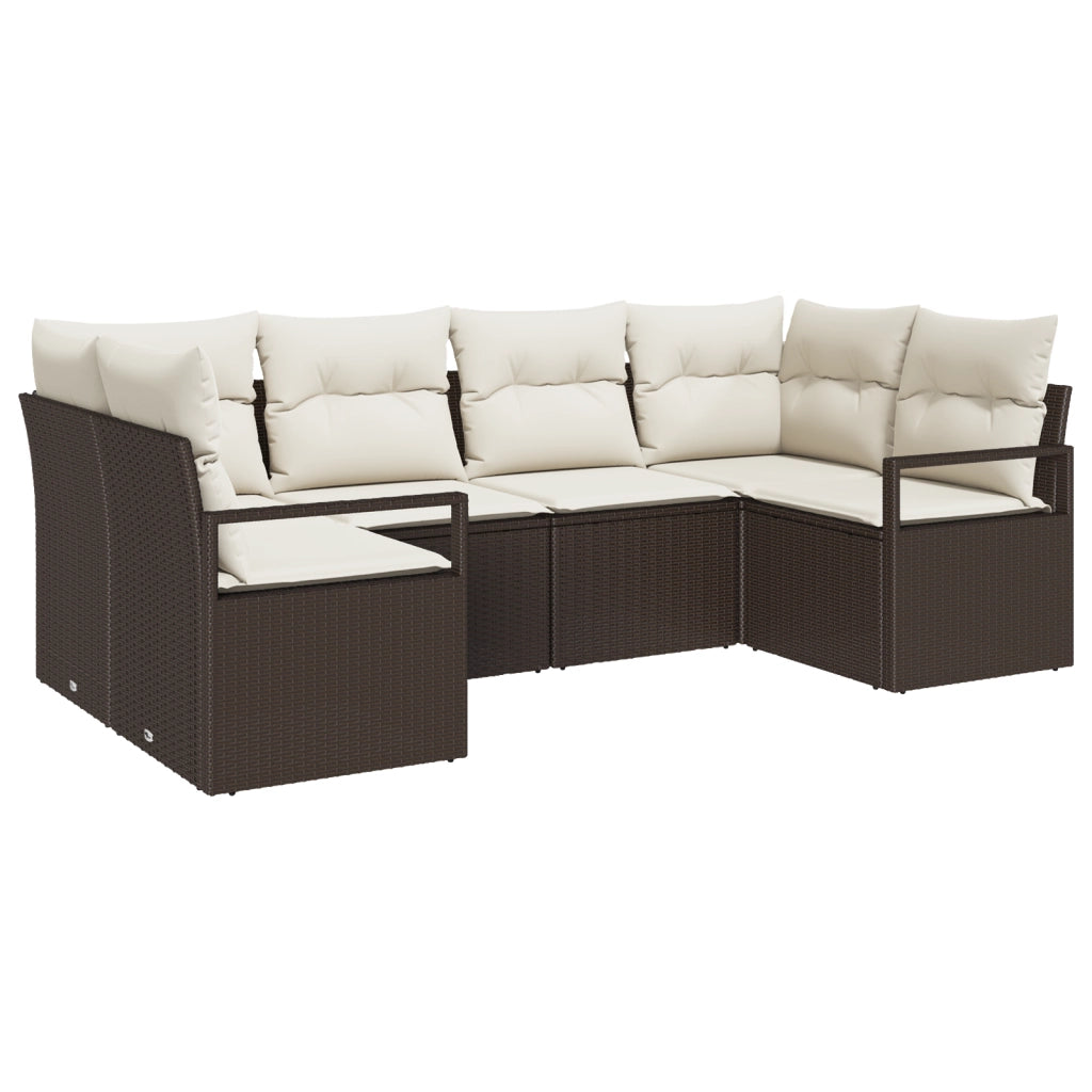 Set Divano da Giardino in 6 Pezzi con Cuscini Rattan Polirattan Marrone