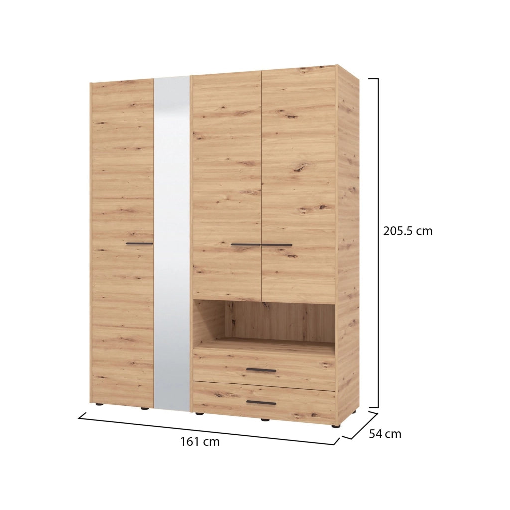 Armadio Camera da Letto Teana, Guardaroba Grande 5 Ripiani, 161x205.5h cm Marrone Rovere Nodi