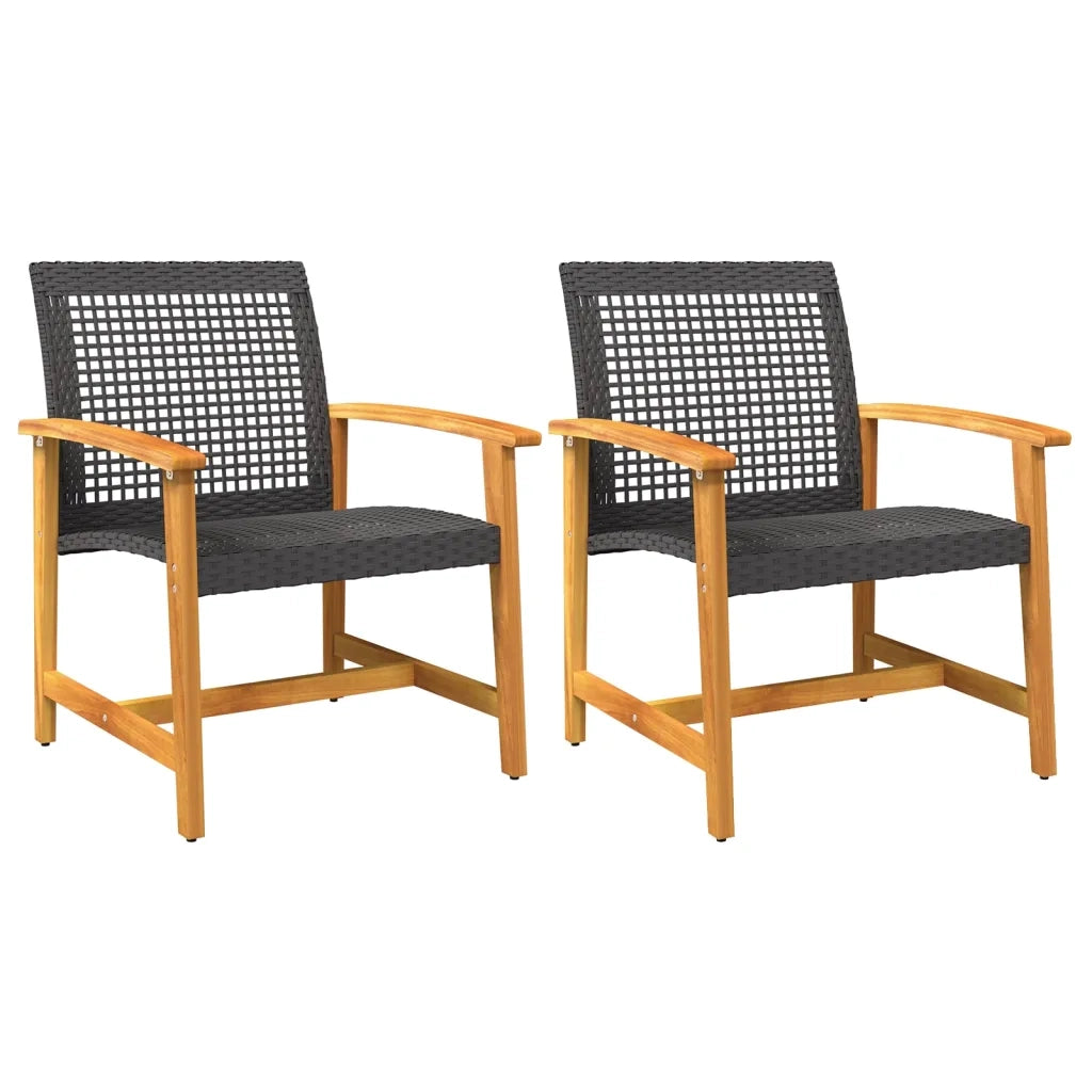Sedia da patio-Sedie da Giardino 2pz Nere in Polyrattan e Legno di Acacia