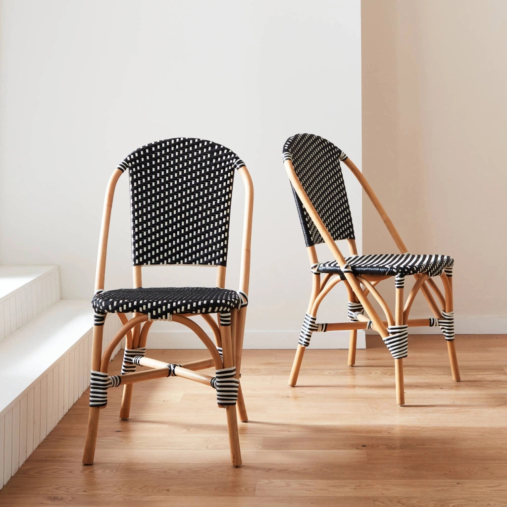 Set di 2 sedie bistrot in rattan e polyrattan, nero