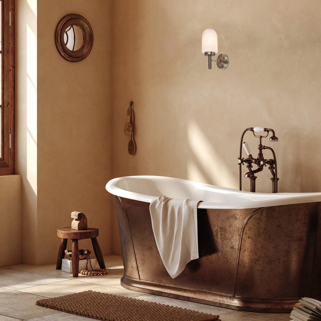 Applique bagno Zenkai ottone/vetro bianco E14 10W Rabalux