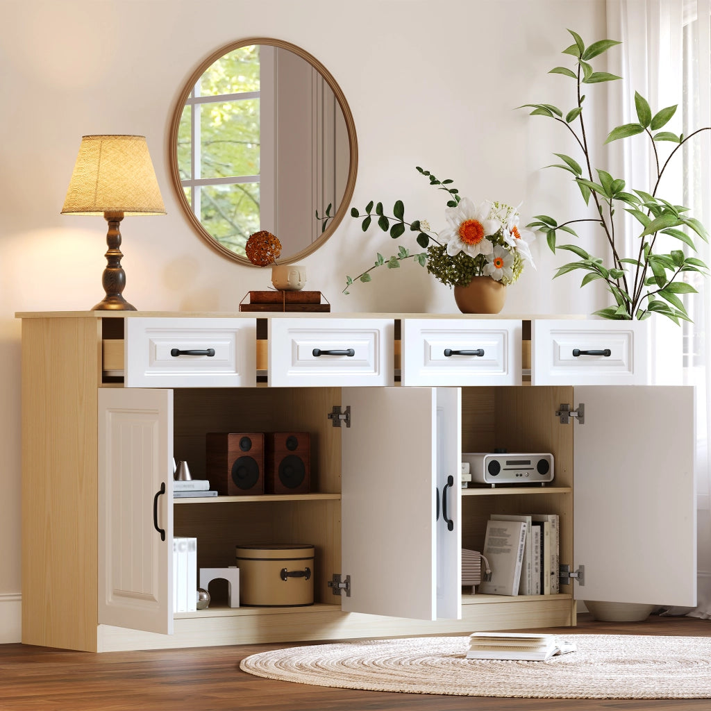 MADIA multifunzione 160x35x80 cm MDF Bianca e color legno naturale