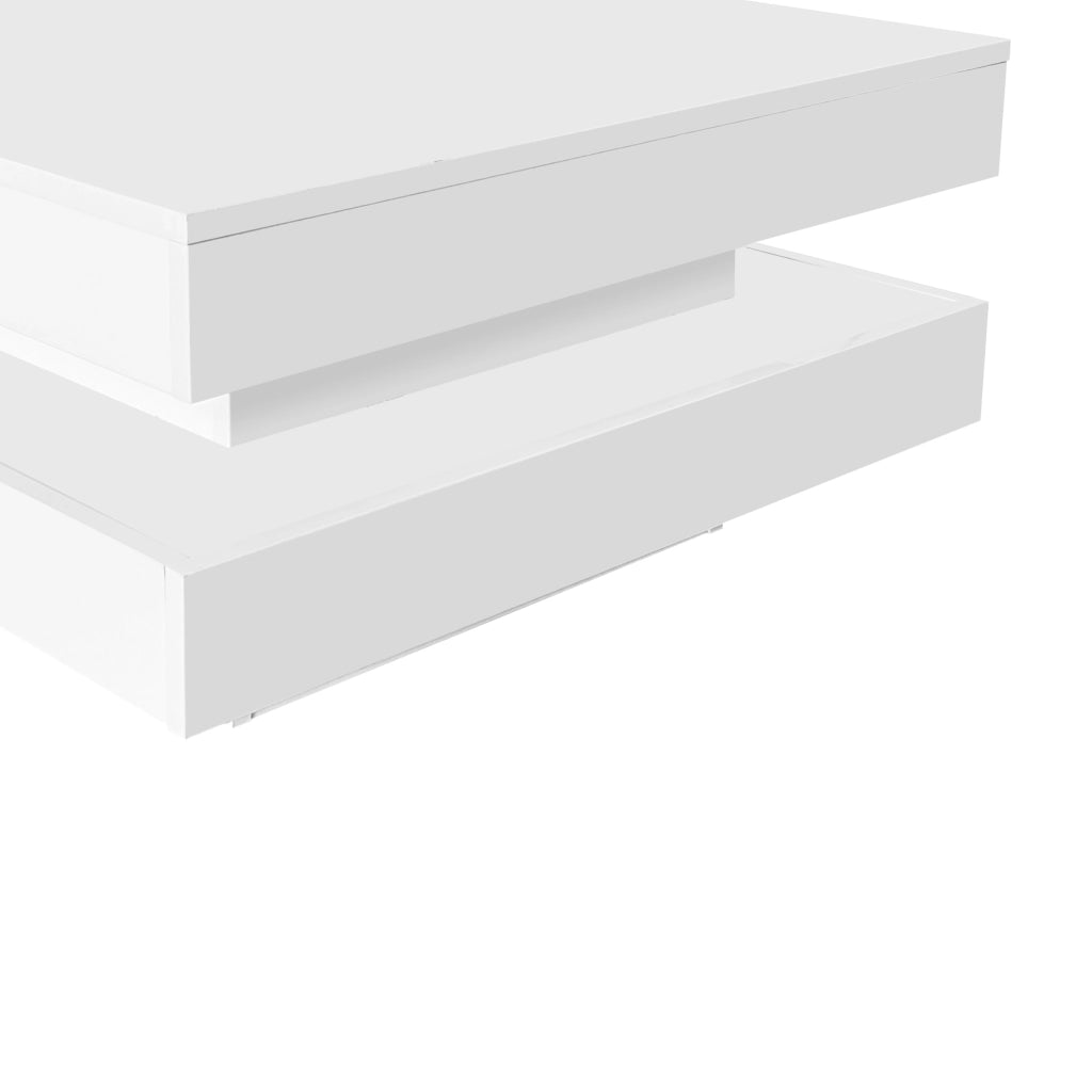 Tavolino da salotto 70x70x36 cm; piano girevole a 360° con luce LED; pannello truciolare bianco