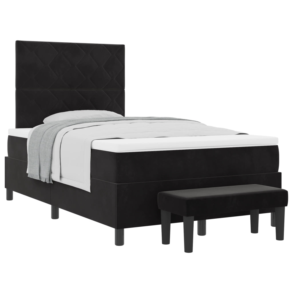 Letto con box spring e materasso + panchina nera 120x200 cm in velluto