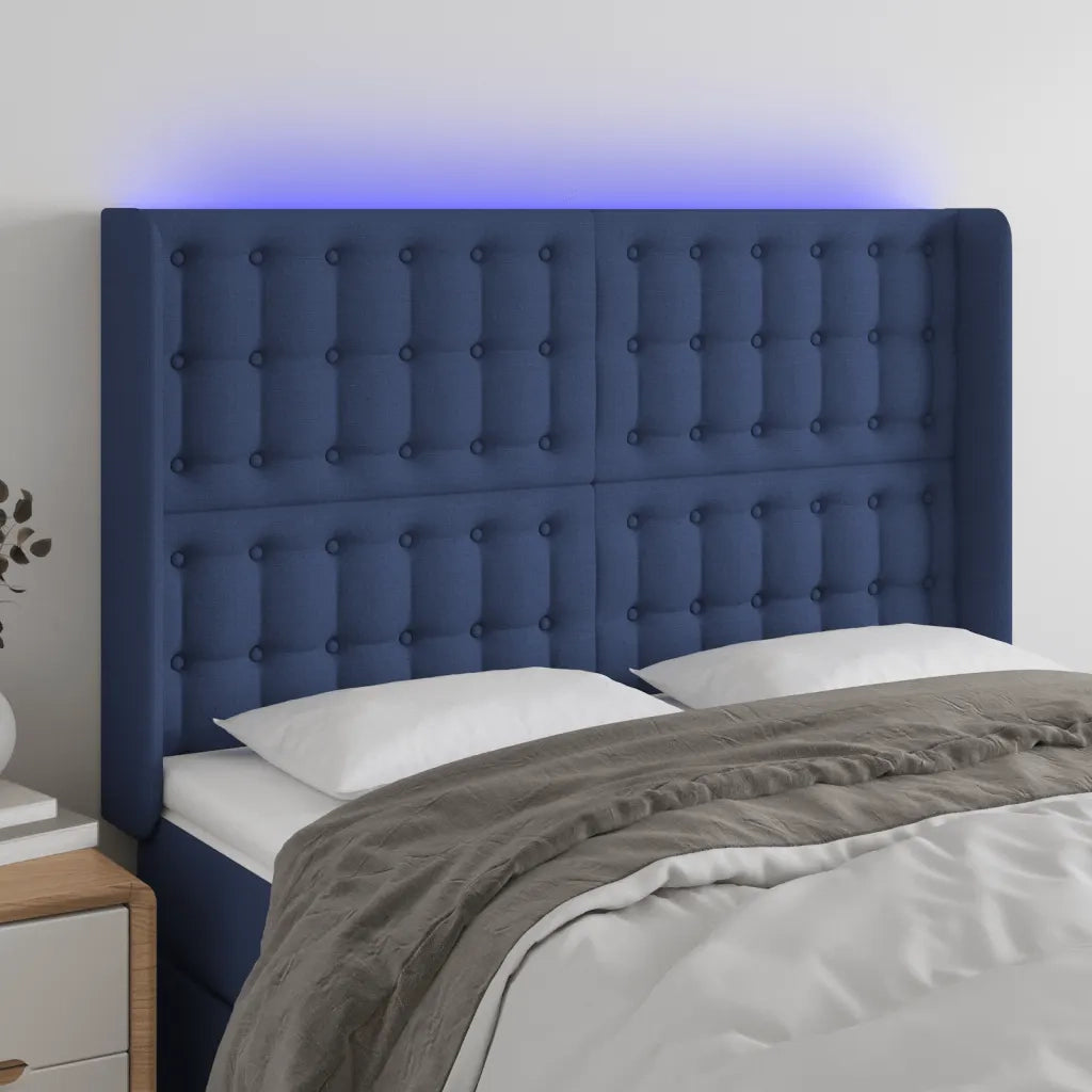 Testiera | Testata a LED Blu 147x16x118/128 cm in Tessuto