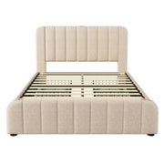 Letto Contenitore Matrimoniale 140x200 cm; USB e Type-C; 4 Cassetti; in Lino Beige