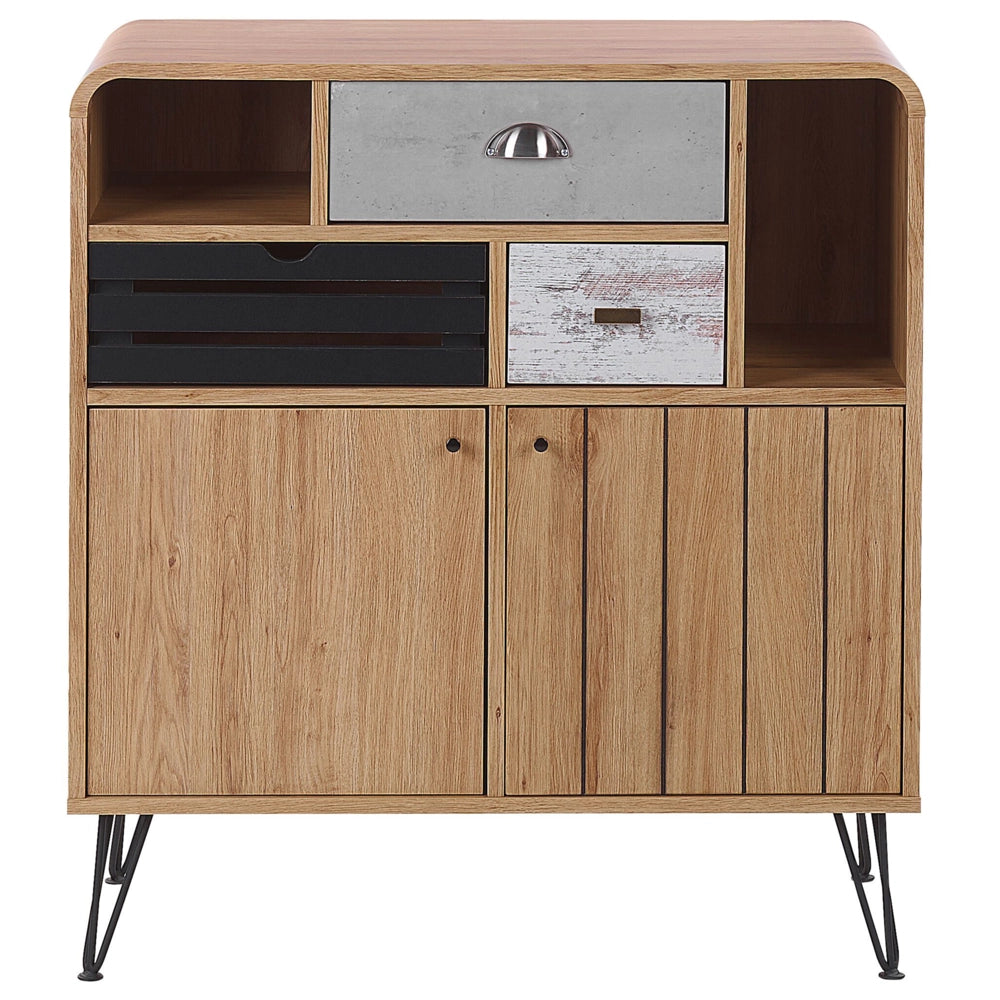 Credenza in legno chiaro 80 x 40 x 87 cm Armadio retrò a 2 ante con 3 cassetti