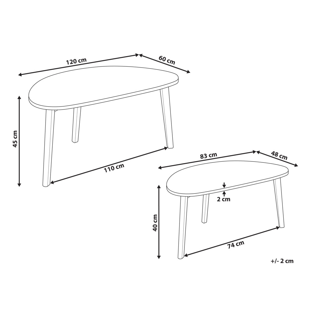 Set di 2 tavolini da caffè gambe in legno di pino piano in MDF stile scandinavo MDF bianco