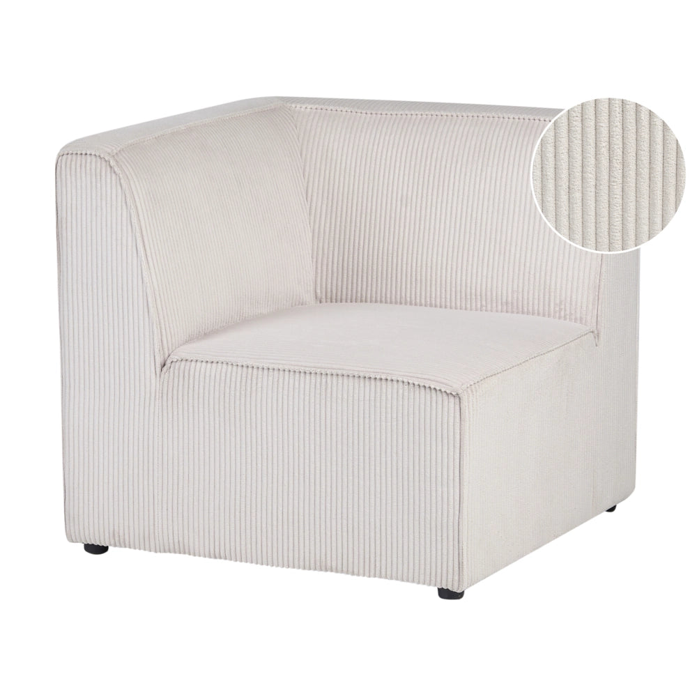 Modulo a un posto con angolo sinistro in velluto a coste beige stile moderno