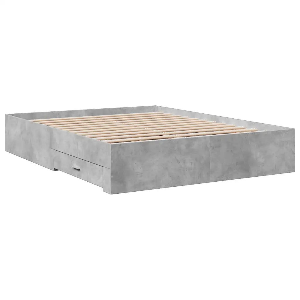 Letto matrimoniale | Letto per adulti | Giroletto Cassetti Grigio Cemento 150x200 cm Legno Multistrato