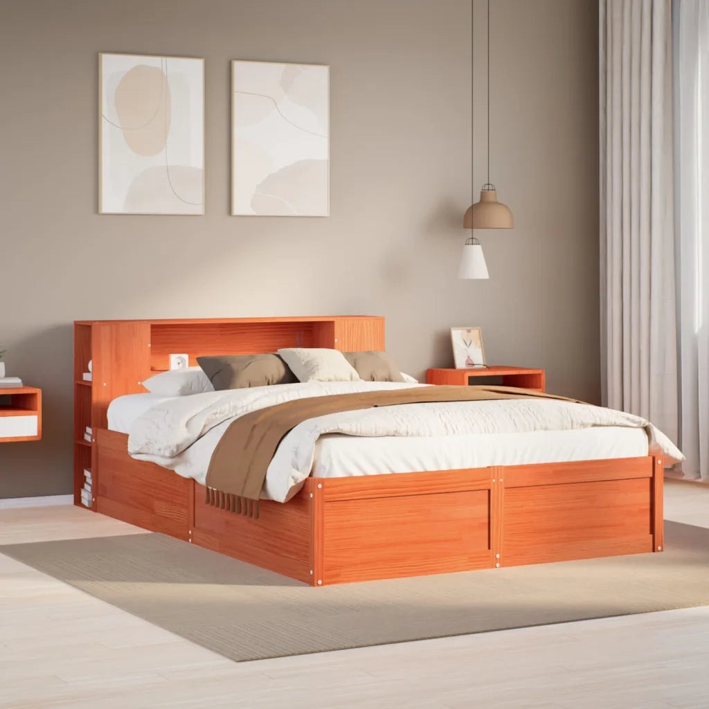 Letto matrimoniale | Letto per adulti | Letto senza Materasso Marrone Cera 135x190 cm in Legno di Pino