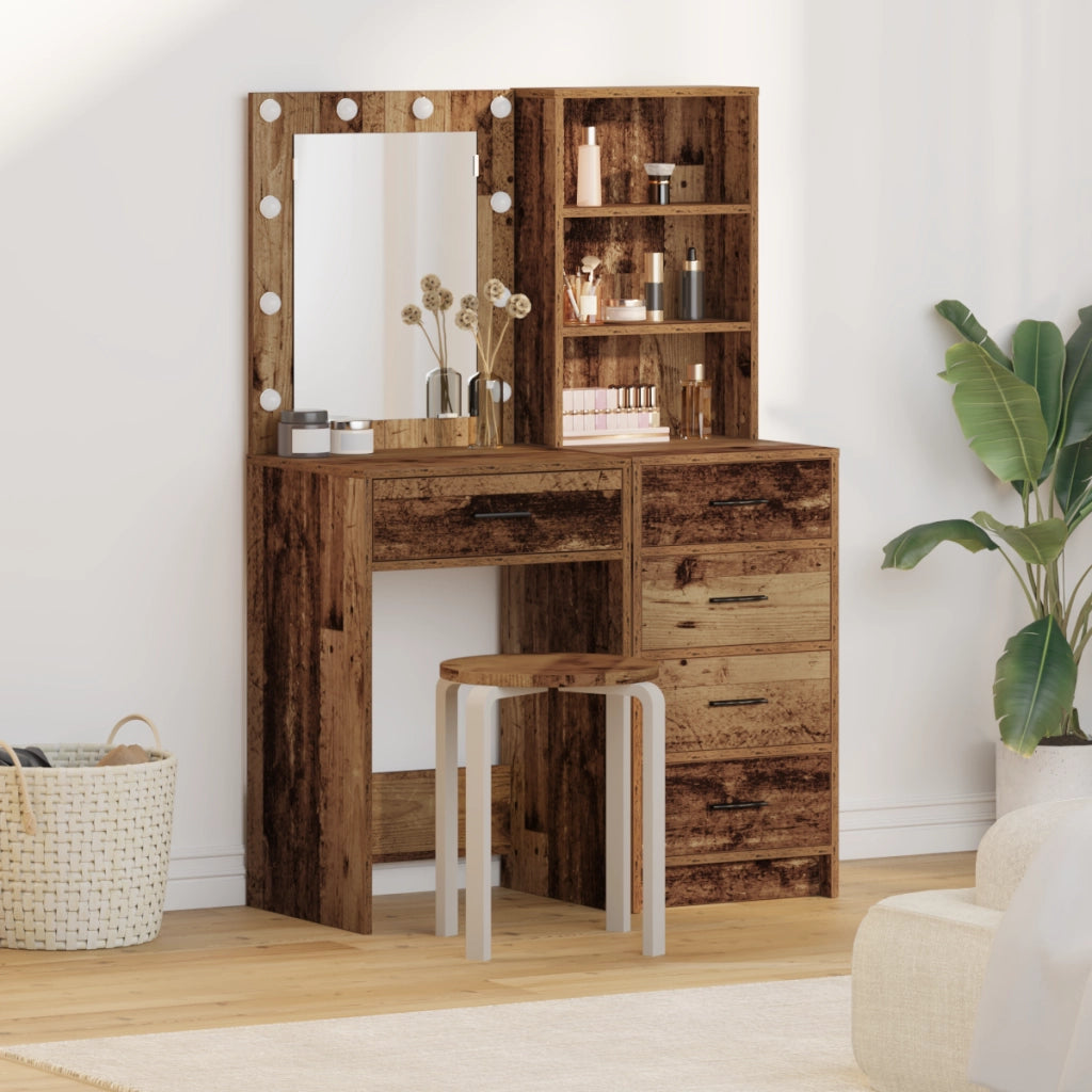 Set da Toeletta a 2 Pezzi con LED in Legno Antico