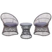 Set di bistrot tavolo e 2 sedie in rattan e vetro temperato tortora balcone terrazzo giardino esterno