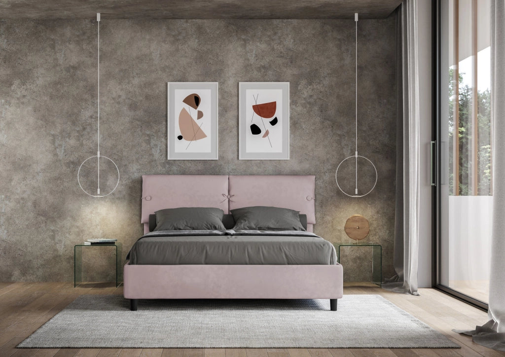 BS COM Letto matrimoniale con rete imbottito 160x190 microfibra glicine