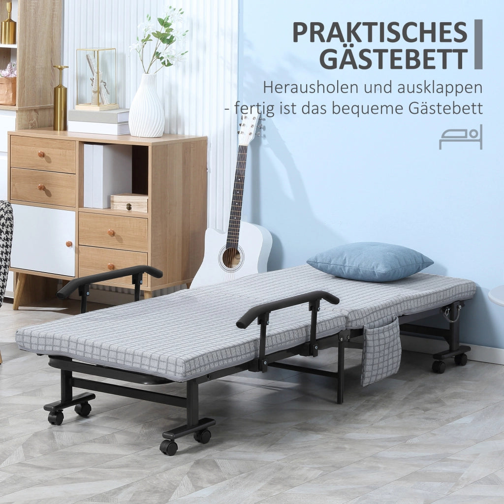 Letto pieghevole con schienale regolabile e braccioli ¨C zephmum ¨C grigio chiaro e nero, struttura in acciaio, 190x76x33 cm