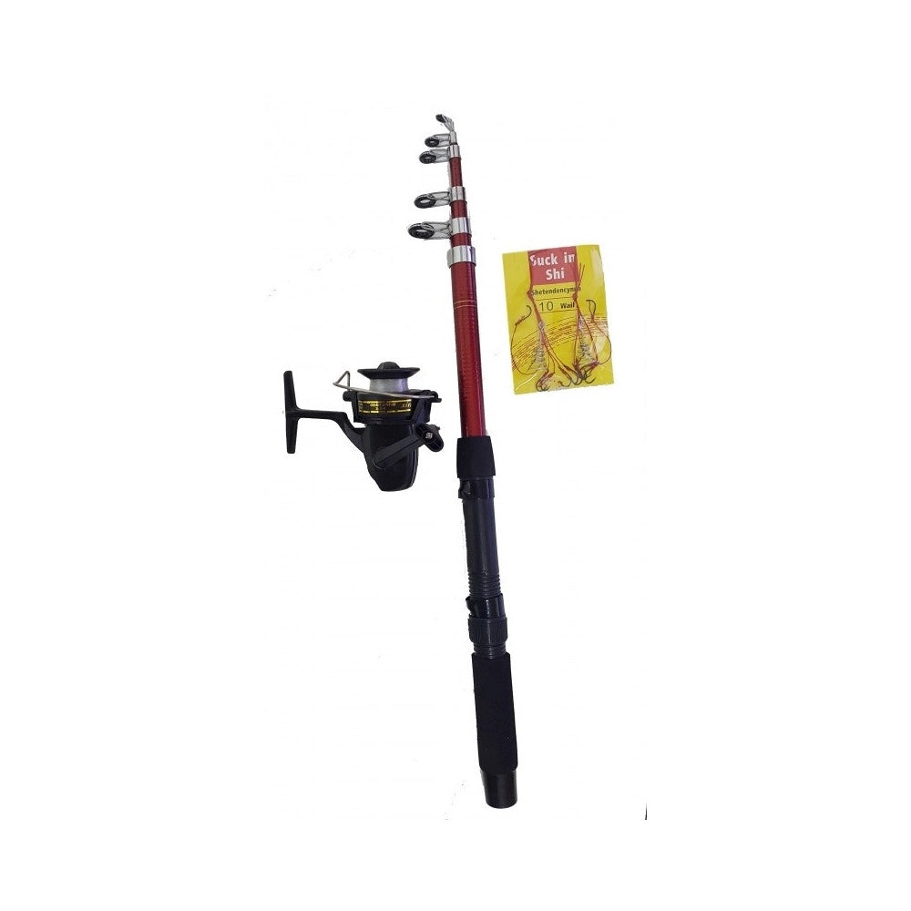 Trade Shop - Kit Canna Da Pesca Estensibile Telescopica Con Mulinello S71000 Lenza 10 Ami -