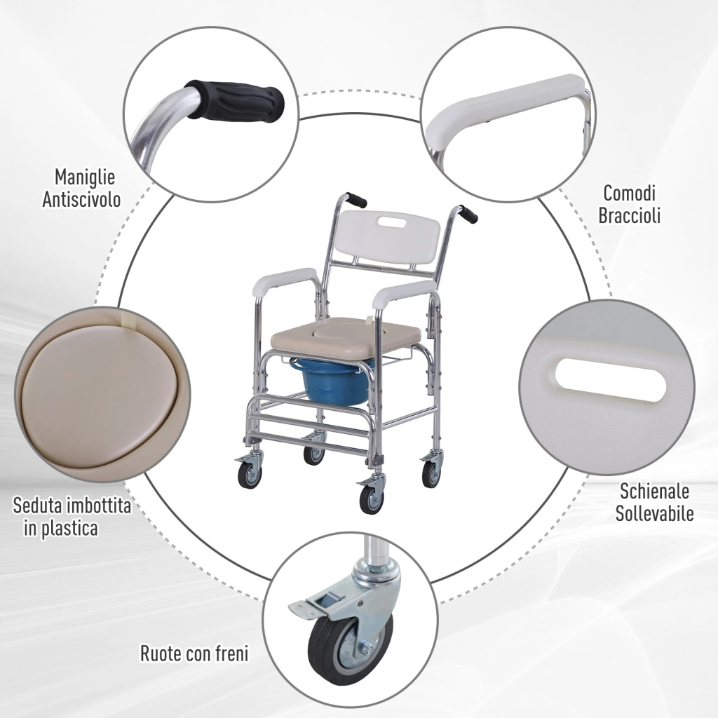Sedia WC Rotelle Impermeabile in Ecopelle ¨C Zephmum ¨C 84x54x96cm